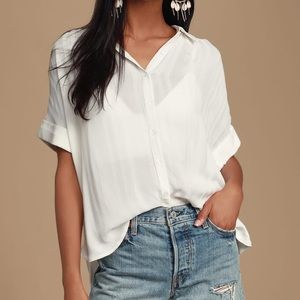 Lulu’s white striped button up top M